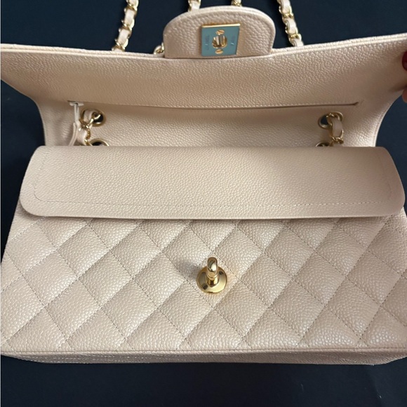 NEW CHANEL Classic Caviar Medium Double Flap Bag Beige Clair Gold Hardware - Picture 3 of 16